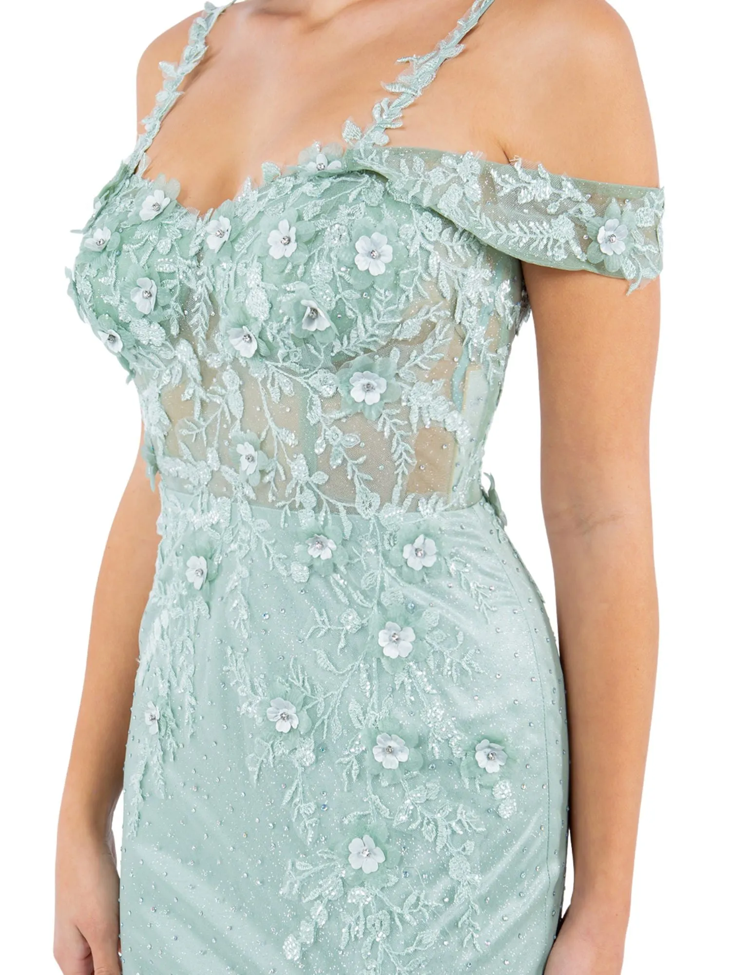 Bliss 3D Flower Applique Beaded Sequin Slit Gown for Women, Sizes XS-3XL