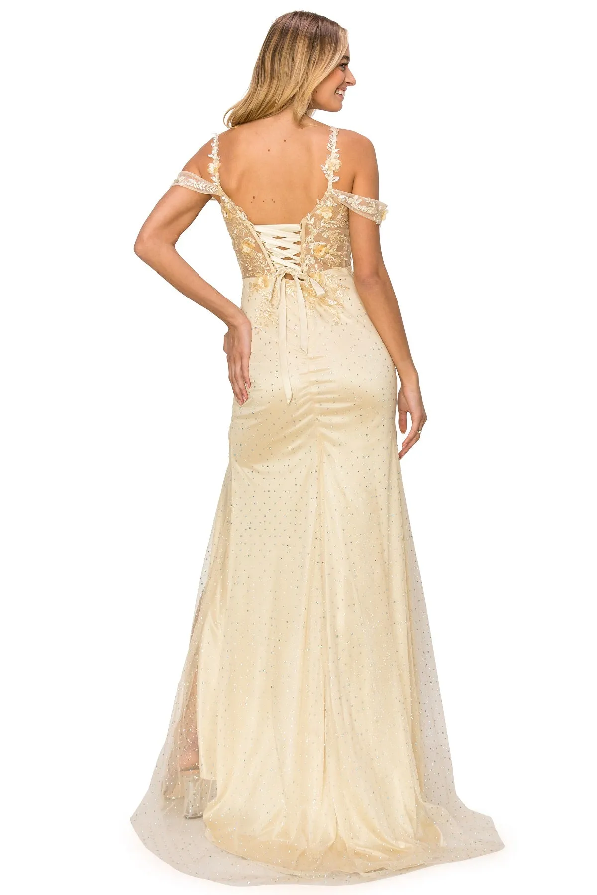 Bliss 3D Flower Applique Beaded Sequin Slit Gown for Women, Sizes XS-3XL