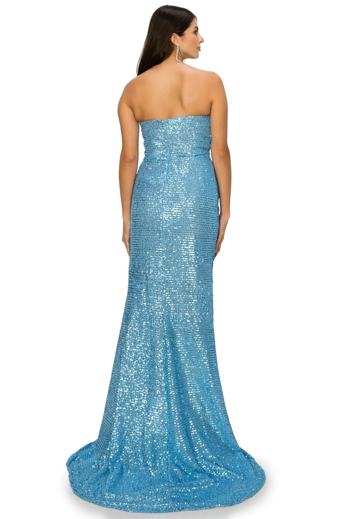 Bliss Fitted Strapless Ruched Sequin Slit Gown for Women, Sizes XS-3XL