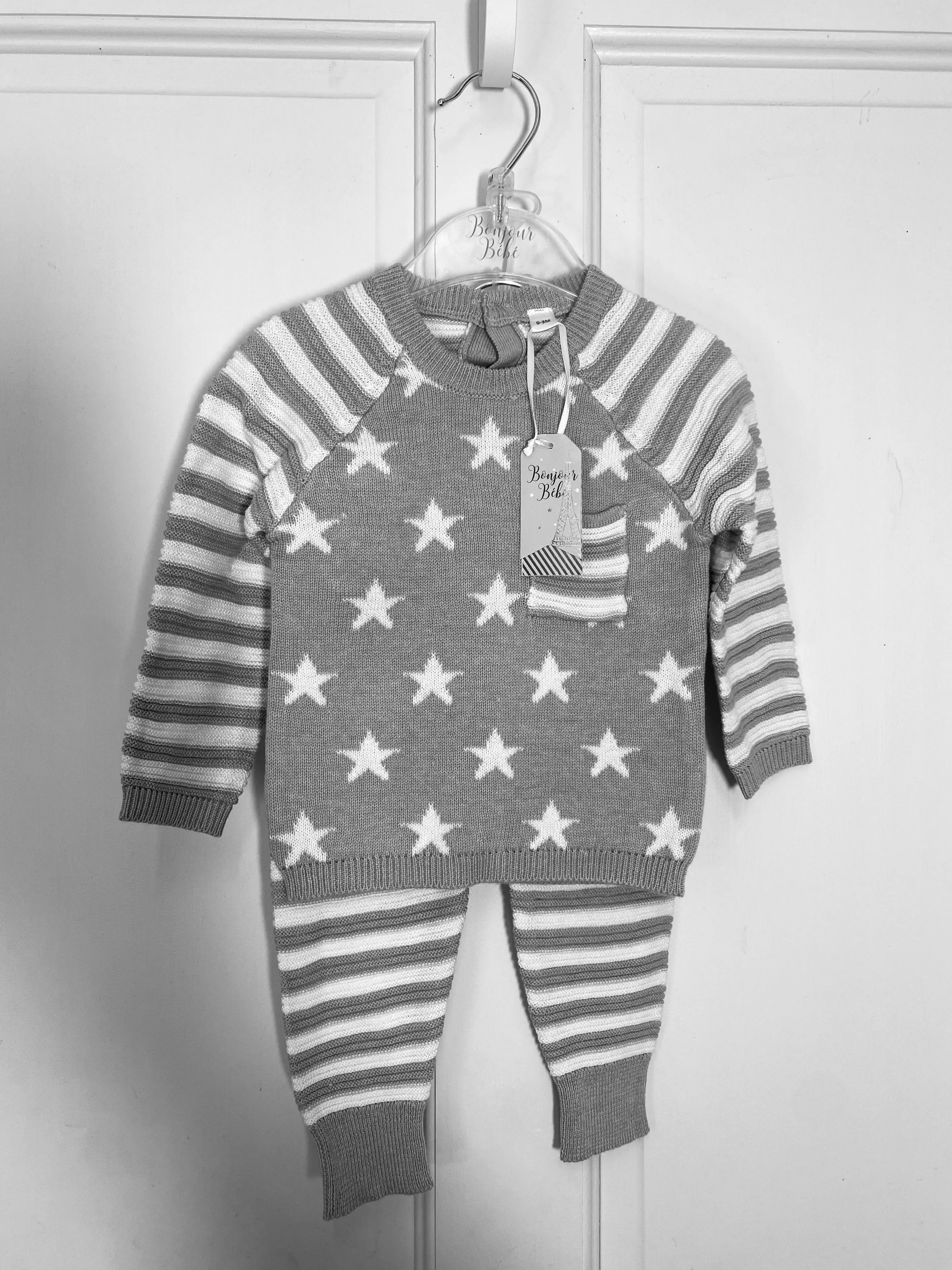 Bonjour Bebe Grey Star Knitted Set