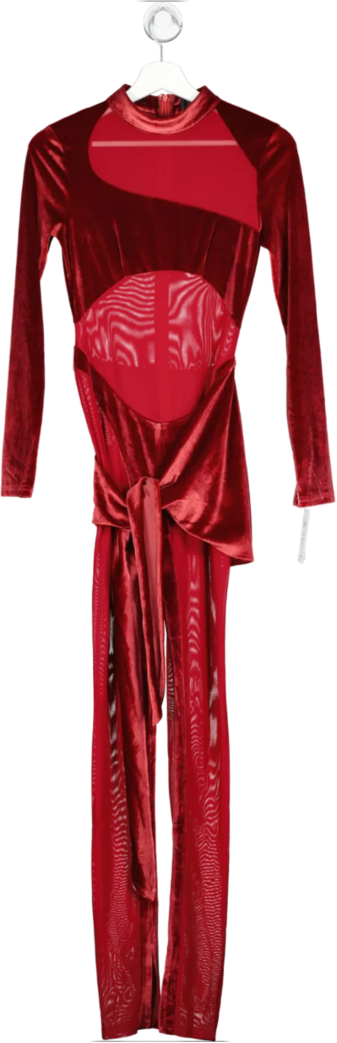 Boss Bae London Red Asymmetrical Velvet Catsuit UK S