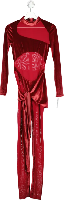 Boss Bae London Red Asymmetrical Velvet Catsuit UK S