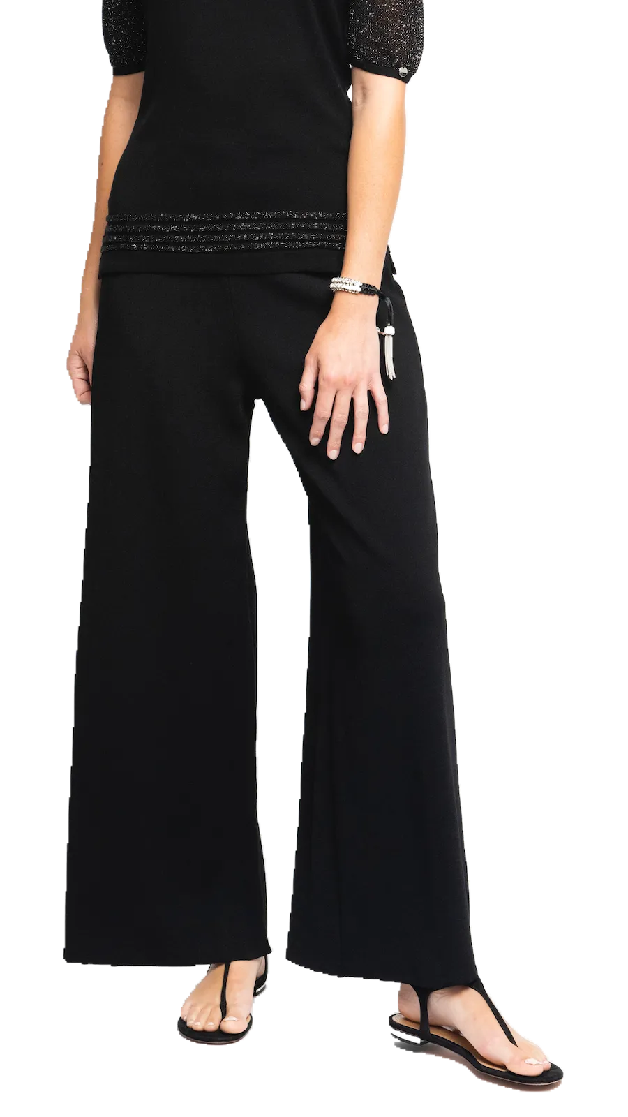 Briana Wide-Leg Milano-Knit Pants - Black