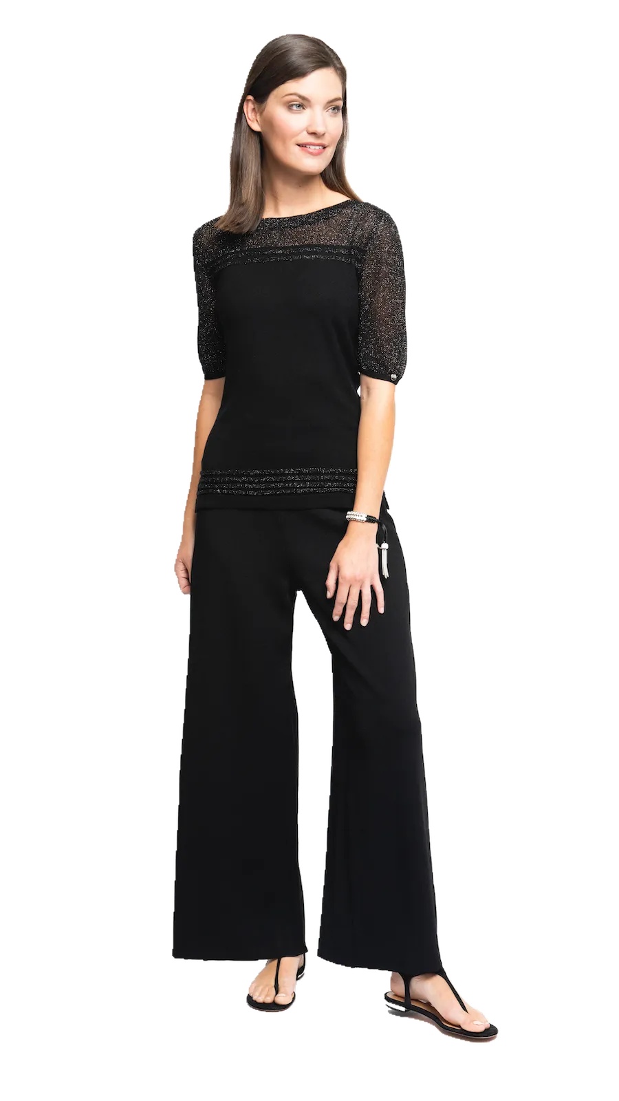 Briana Wide-Leg Milano-Knit Pants - Black