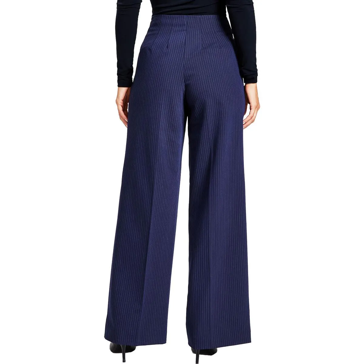 Calvin Klein Womens Wide Leg Pin Strip Wide Leg Pants