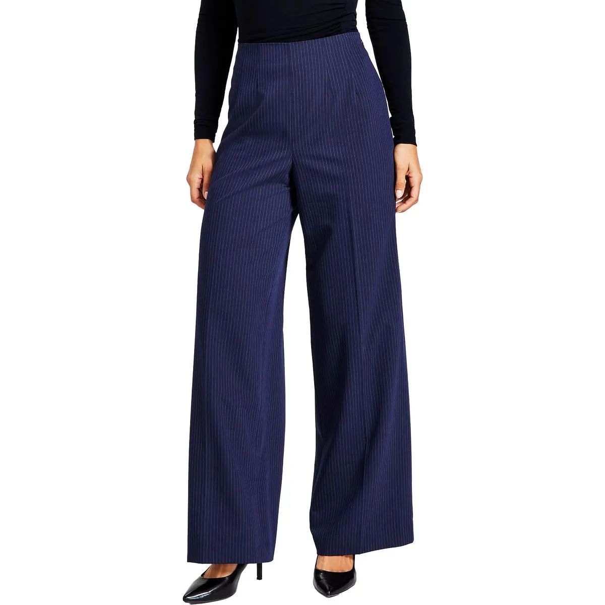 Calvin Klein Womens Wide Leg Pin Strip Wide Leg Pants