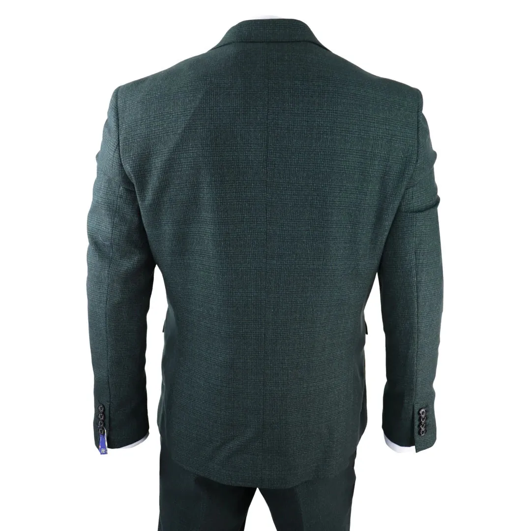 Caridi - Men's 3 Piece Check Suit Tweed Olive Green Wedding Peaky Classic