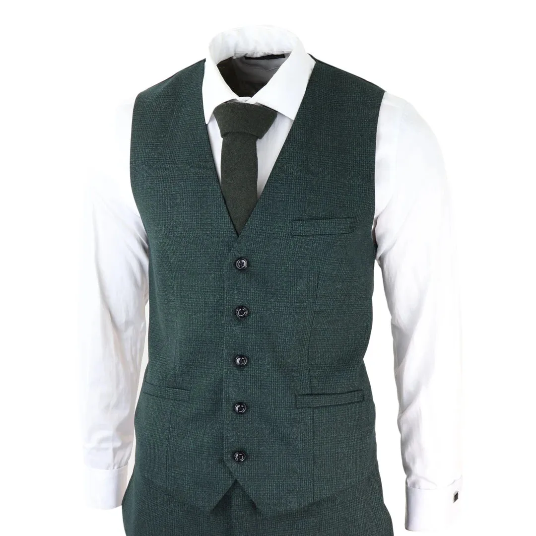 Caridi - Men's 3 Piece Check Suit Tweed Olive Green Wedding Peaky Classic