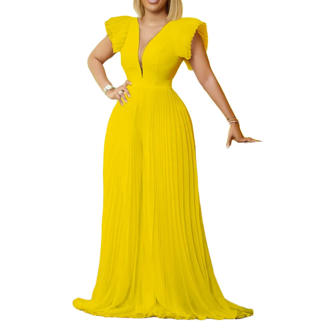 Chiffon Pleated Short-Sleeve One-Piece