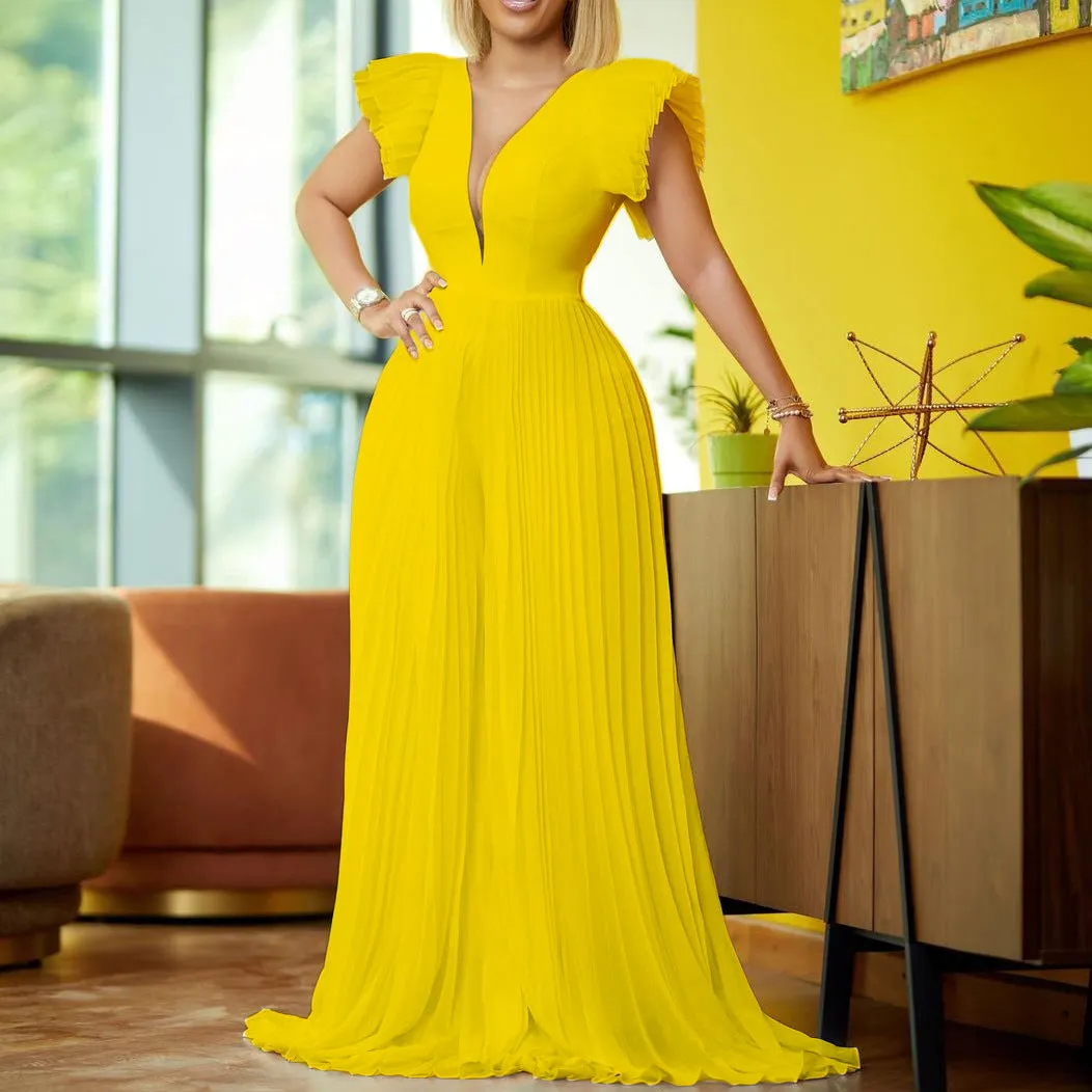 Chiffon Pleated Short-Sleeve One-Piece