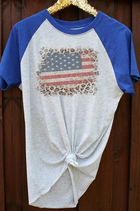 Clearance Leopard Flag Short Sleeve Raglan