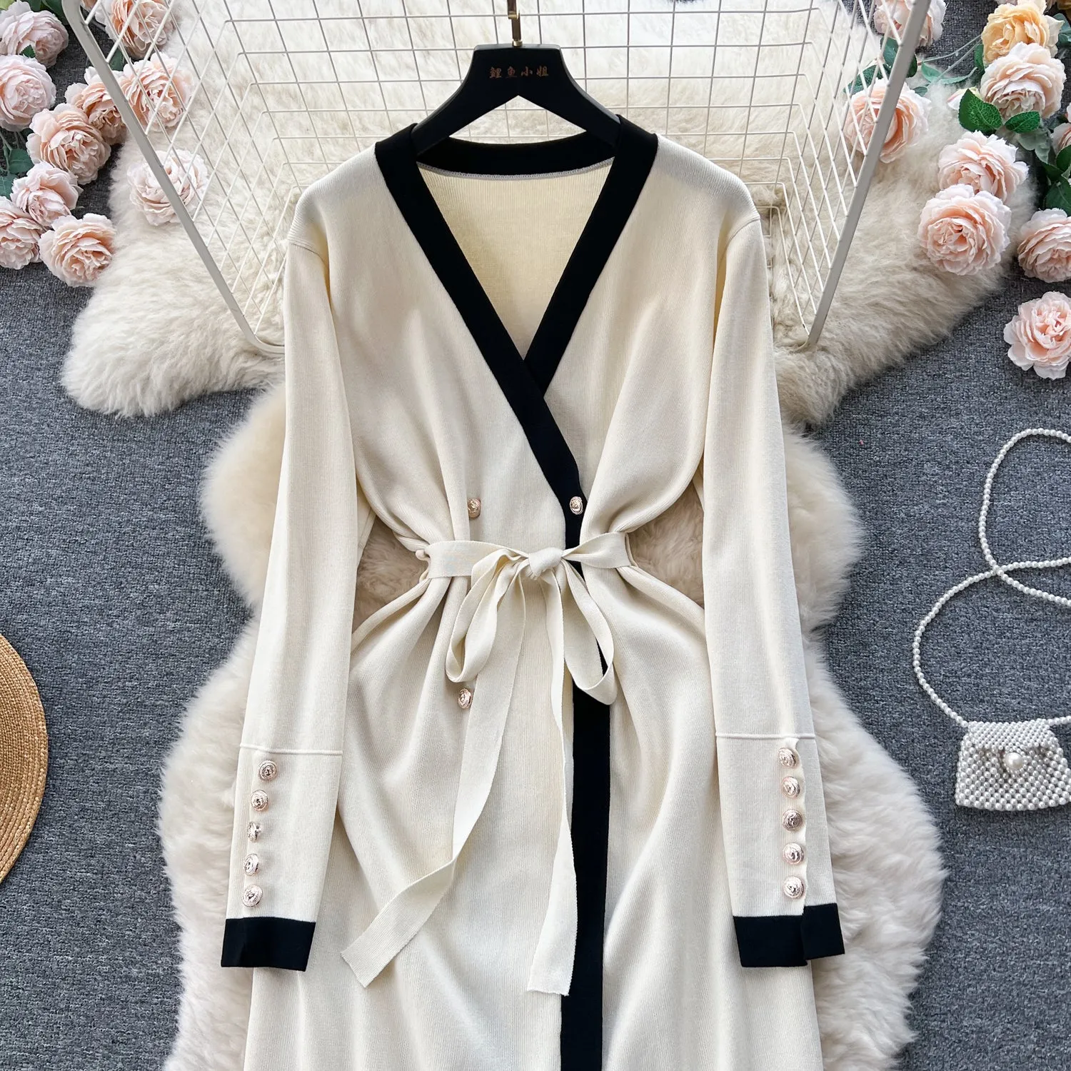 Color Blocking Knitted Cardigan Dress
