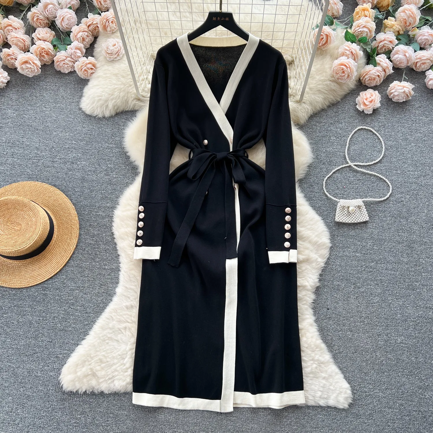 Color Blocking Knitted Cardigan Dress