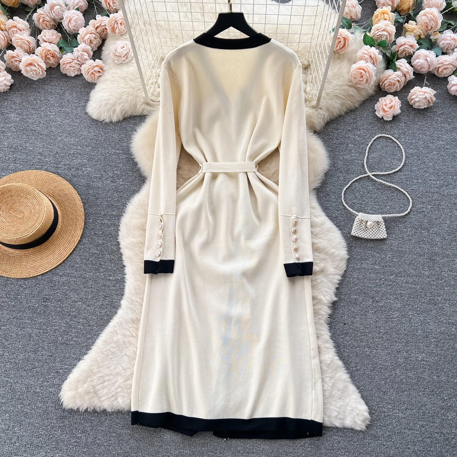 Color Blocking Knitted Cardigan Dress