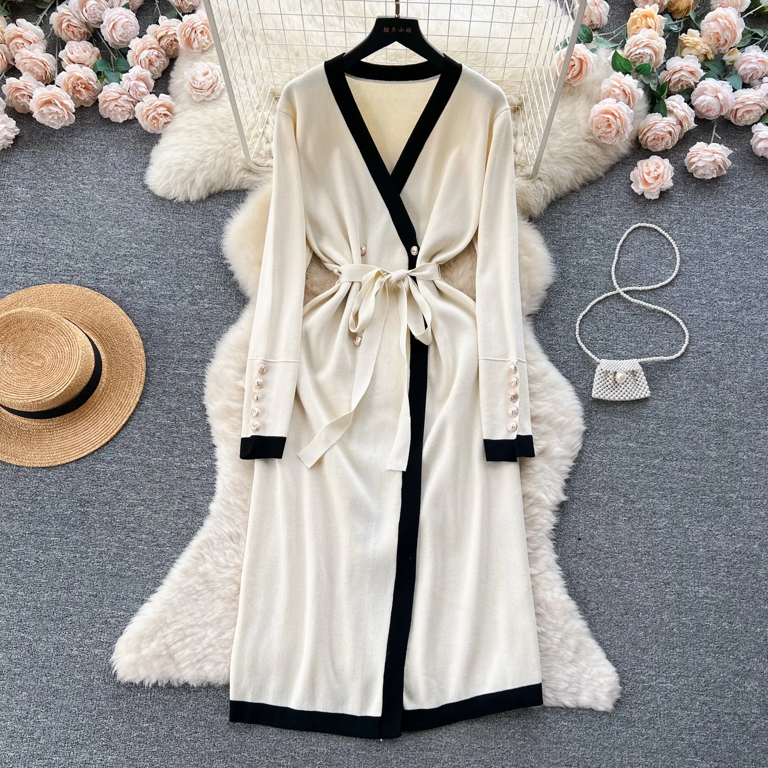 Color Blocking Knitted Cardigan Dress