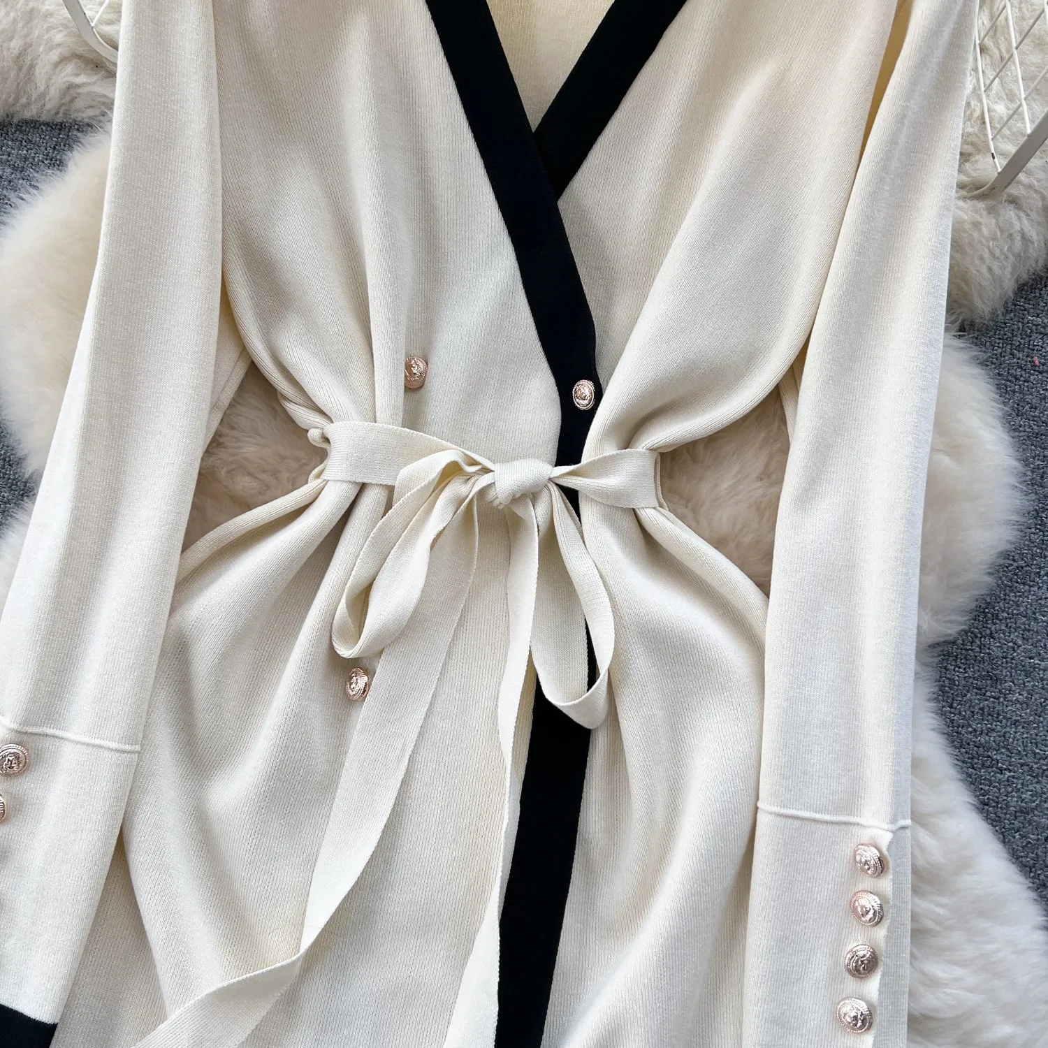 Color Blocking Knitted Cardigan Dress