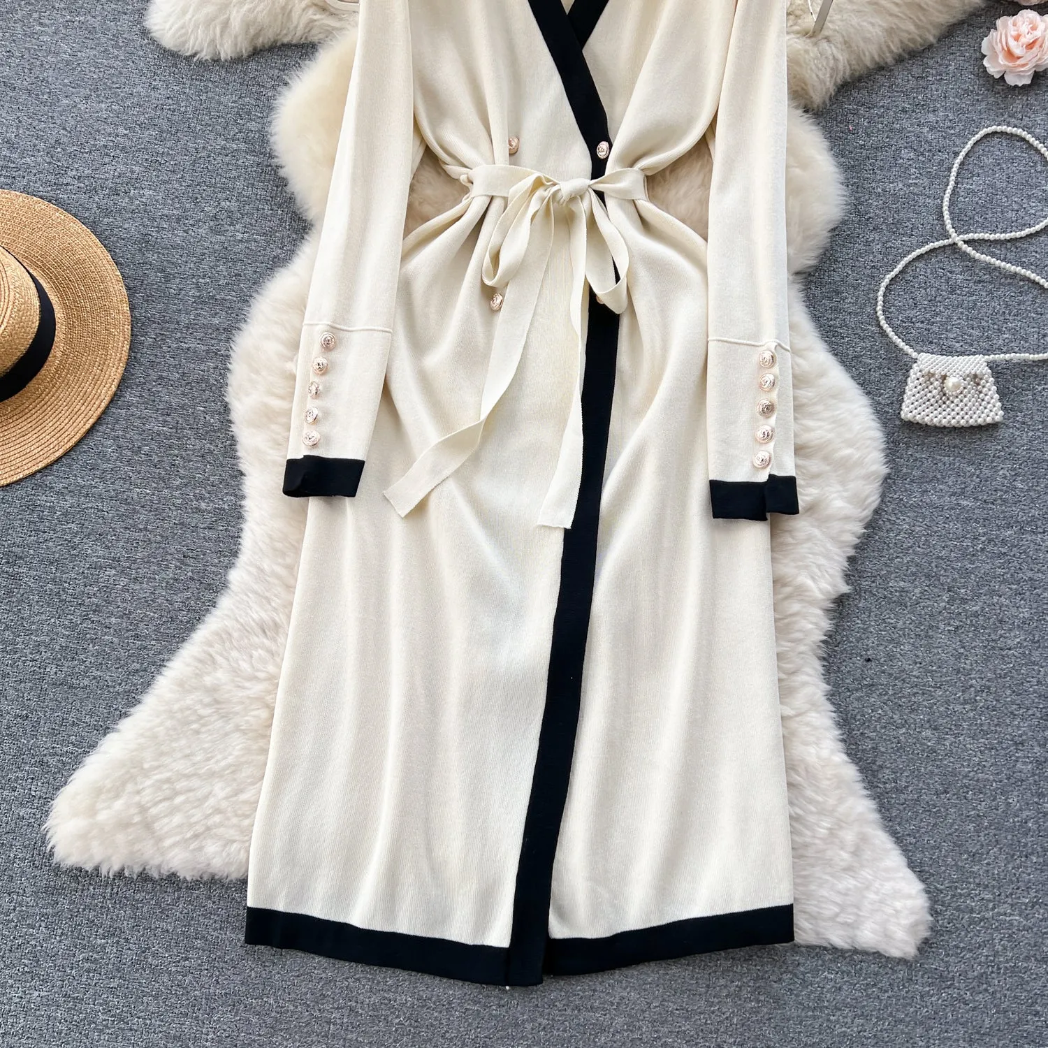 Color Blocking Knitted Cardigan Dress