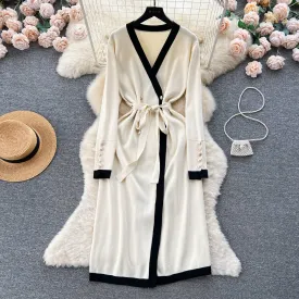 Color Blocking Knitted Cardigan Dress