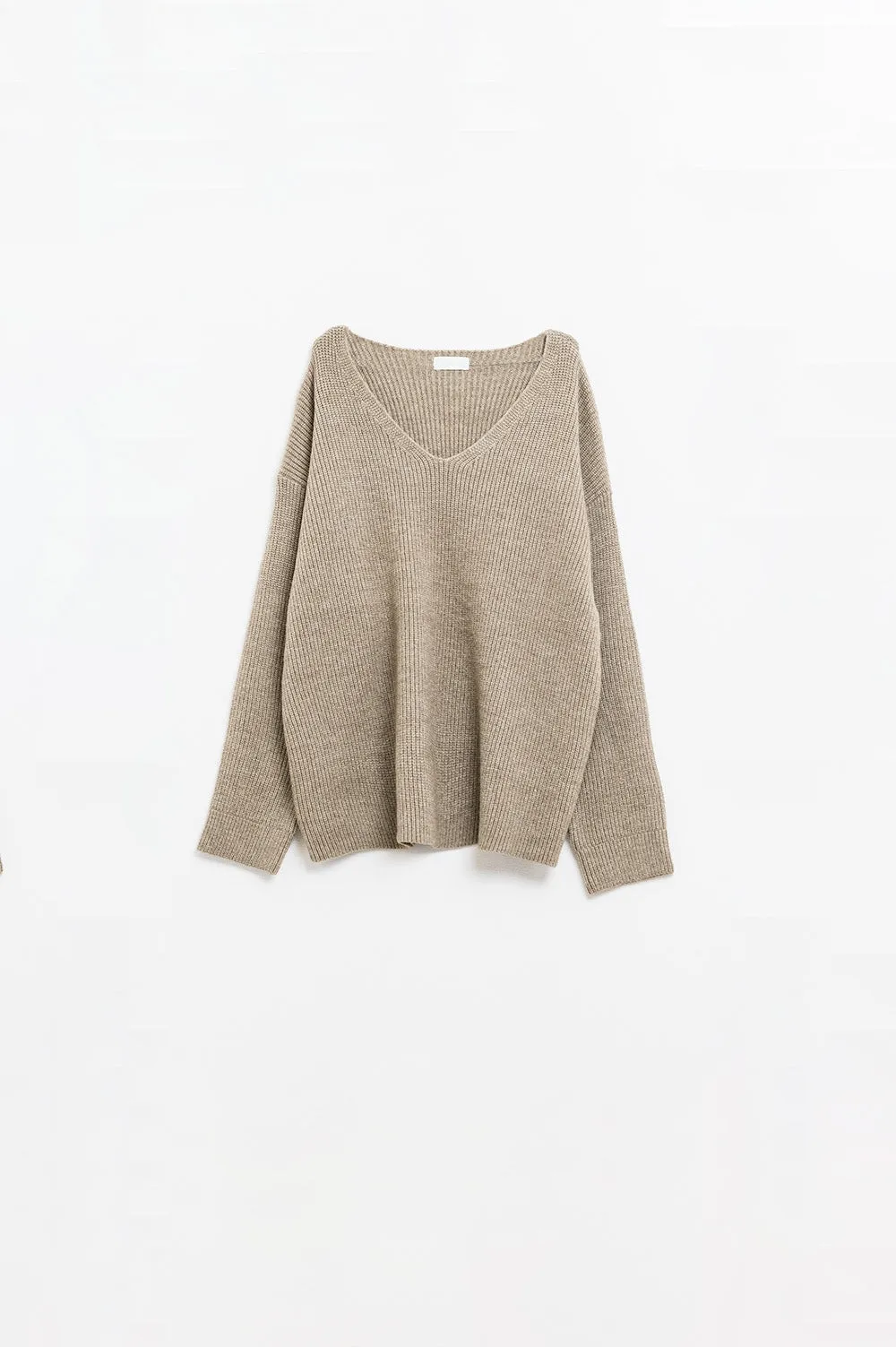 Cozy Oversized Beige V-Neck Sweater
