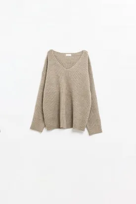 Cozy Oversized Beige V-Neck Sweater