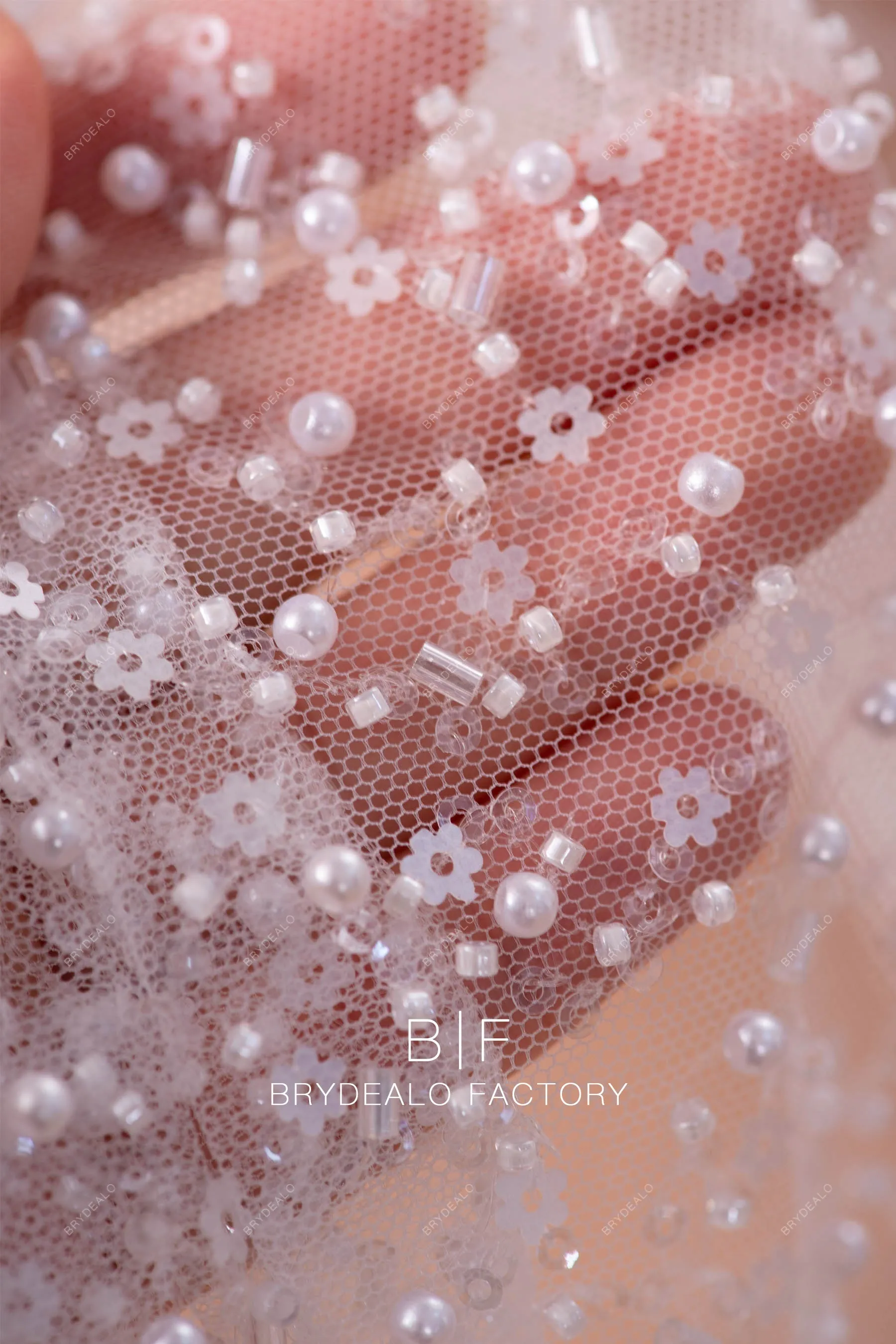 Delicate Tiny Flower Beading Lace Fabric Online By the Yard