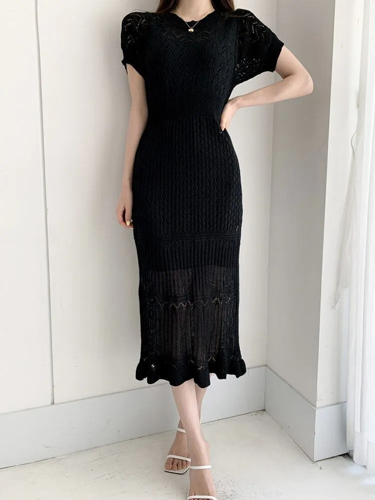 Elegant Knitted Short Sleeves Dress