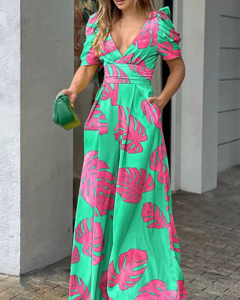 Elegant V Neck Waist Wide Leg Jumpsuit