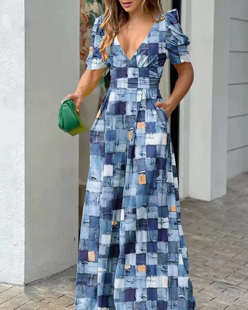 Elegant V Neck Waist Wide Leg Jumpsuit