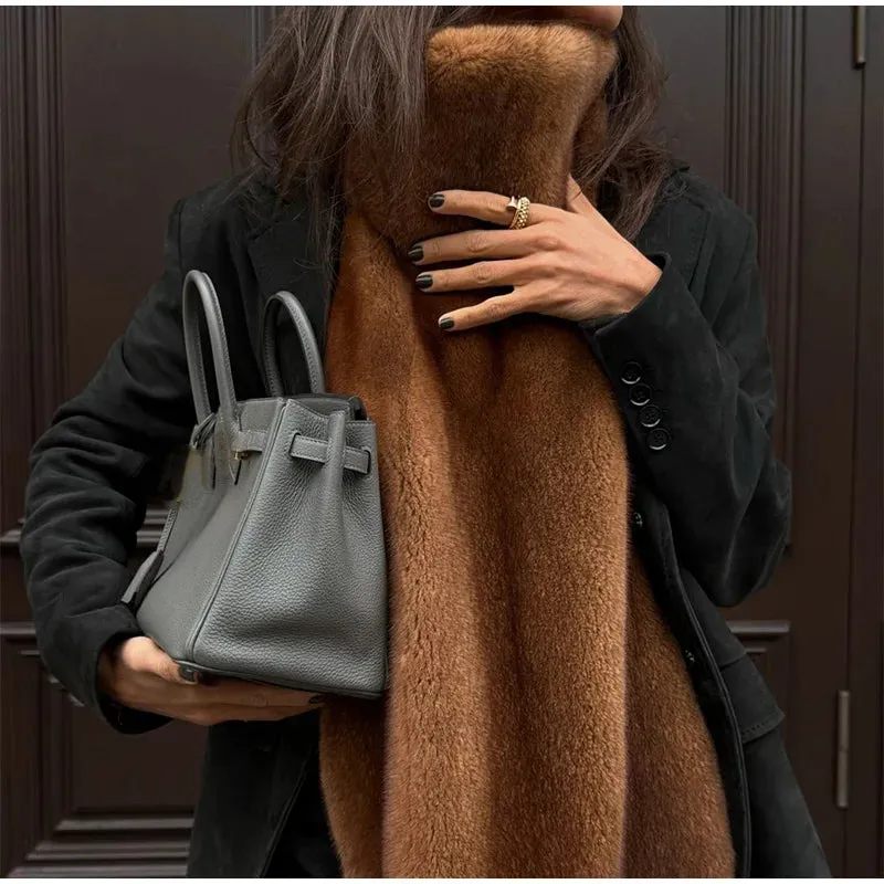 Elegant warm high neck Turtleneck faux Fur Sleeveless over coat vest
