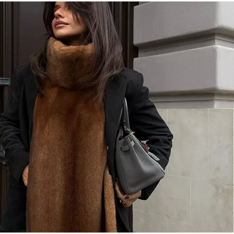 Elegant warm high neck Turtleneck faux Fur Sleeveless over coat vest