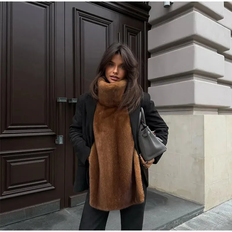 Elegant warm high neck Turtleneck faux Fur Sleeveless over coat vest