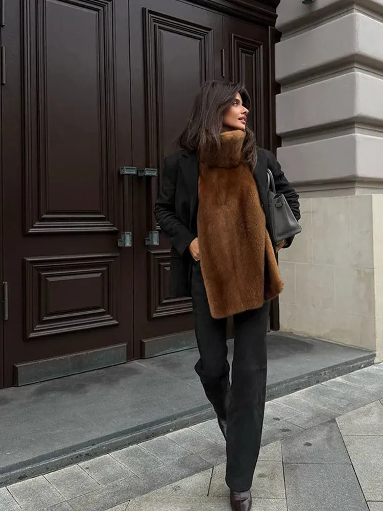 Elegant warm high neck Turtleneck faux Fur Sleeveless over coat vest