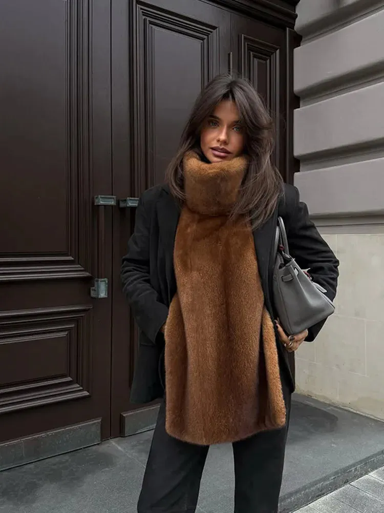 Elegant warm high neck Turtleneck faux Fur Sleeveless over coat vest