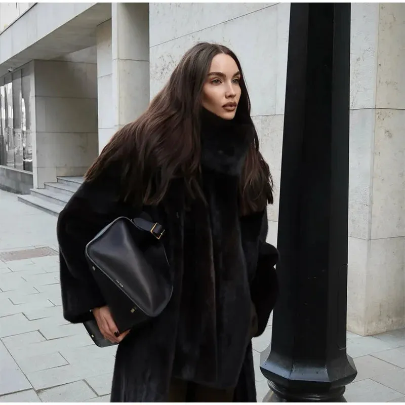 Elegant warm high neck Turtleneck faux Fur Sleeveless over coat vest