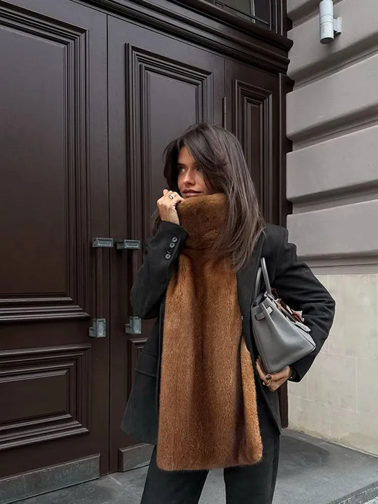 Elegant warm high neck Turtleneck faux Fur Sleeveless over coat vest