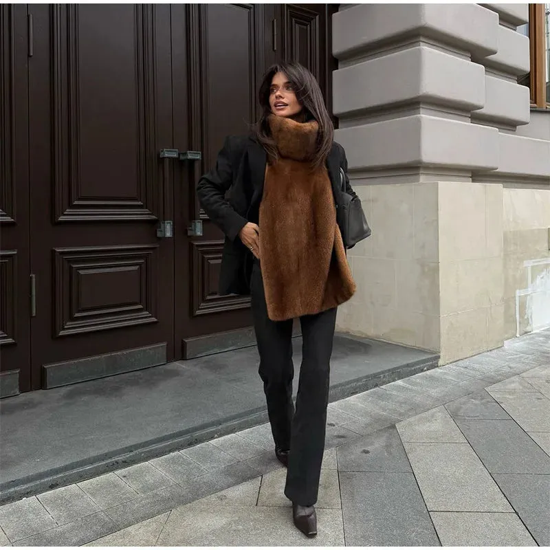 Elegant warm high neck Turtleneck faux Fur Sleeveless over coat vest