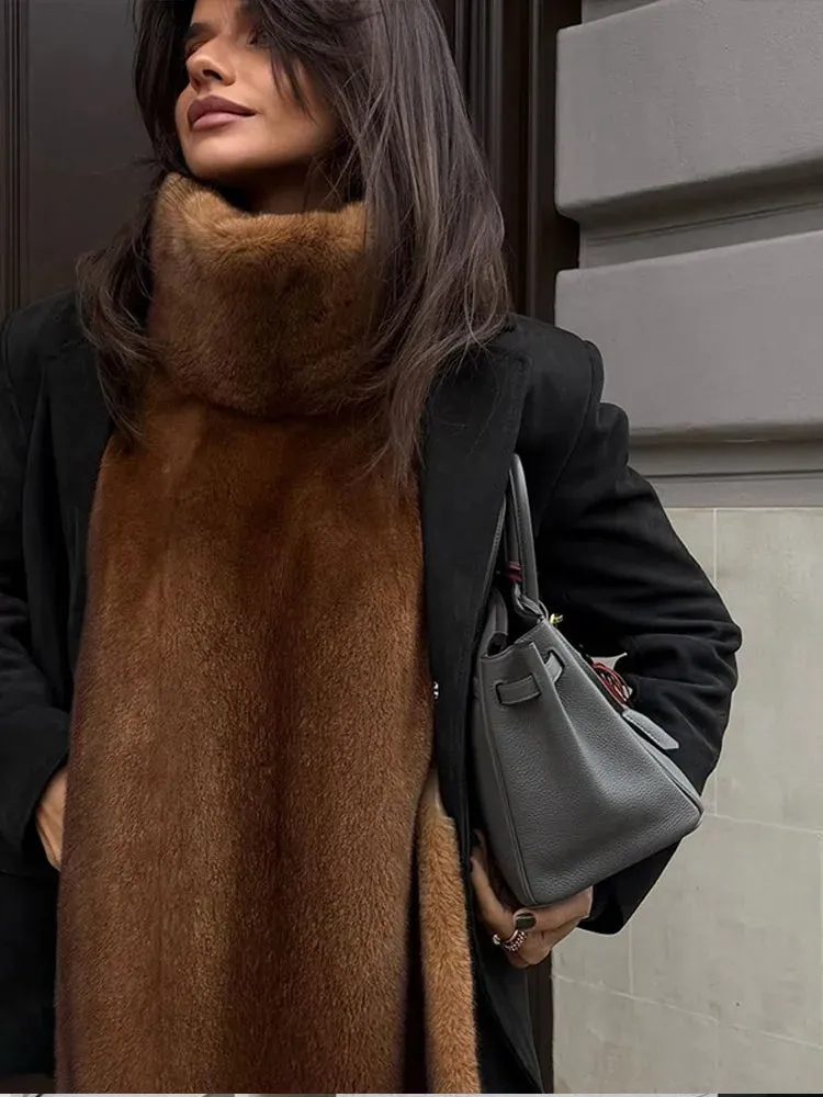 Elegant warm high neck Turtleneck faux Fur Sleeveless over coat vest