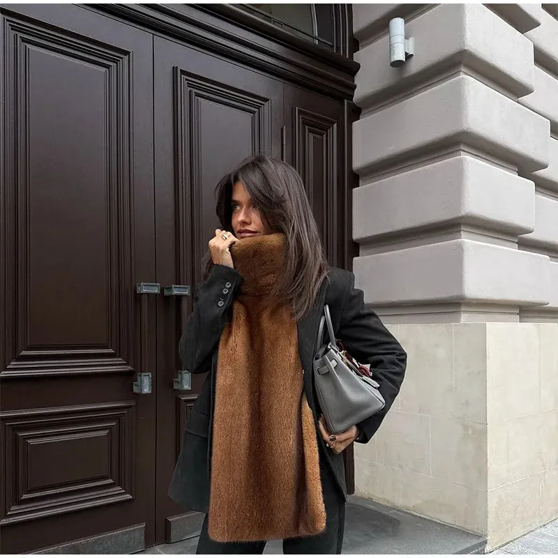 Elegant warm high neck Turtleneck faux Fur Sleeveless over coat vest