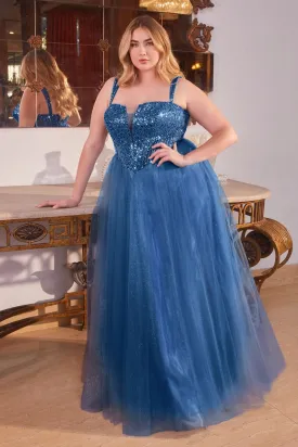 Embellished Strapless A-Line Gown by Cinderella Divine CD0217C - Curves