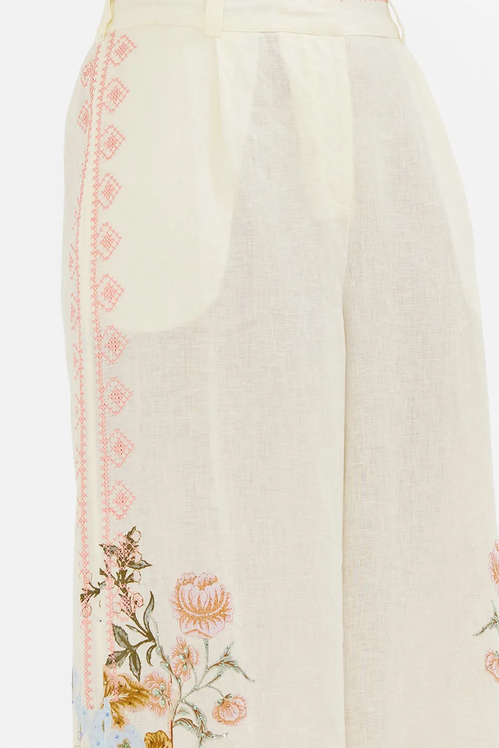 EMBROIDERED WIDE LEG WAISTED PANT IN HONOUR OF HEIRLOOMS