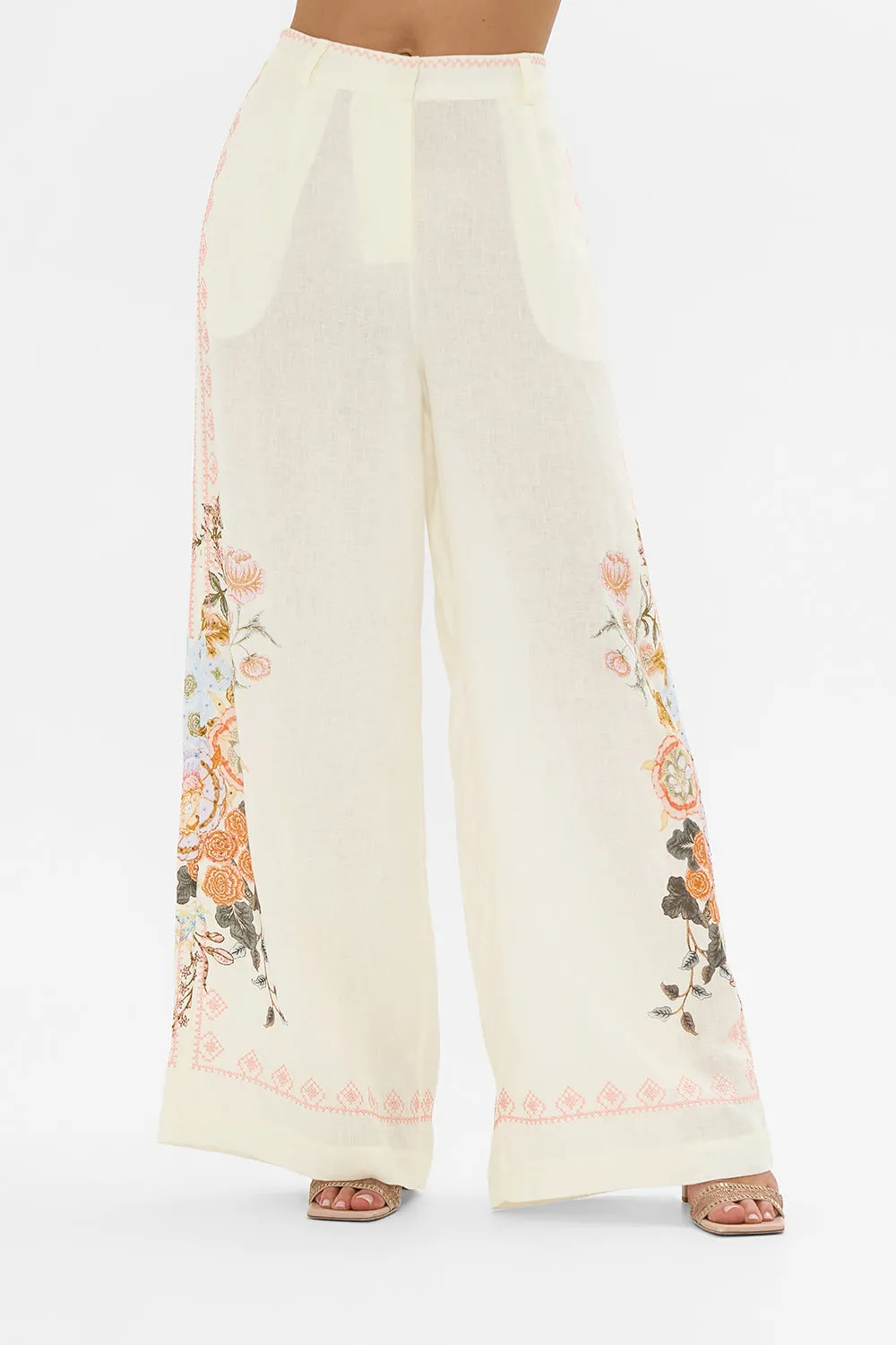 EMBROIDERED WIDE LEG WAISTED PANT IN HONOUR OF HEIRLOOMS