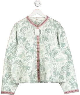 Free People Cream Chloe Floral-print Quilted Cotton Jacket UK XL
