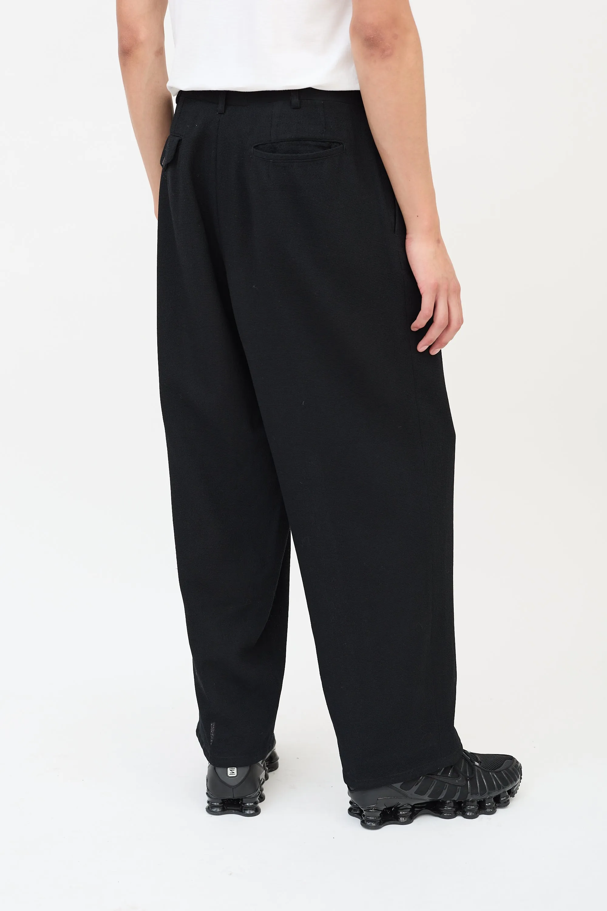 FW 1997 Black Wool & Nylon Pleated Wide Leg Trouser
