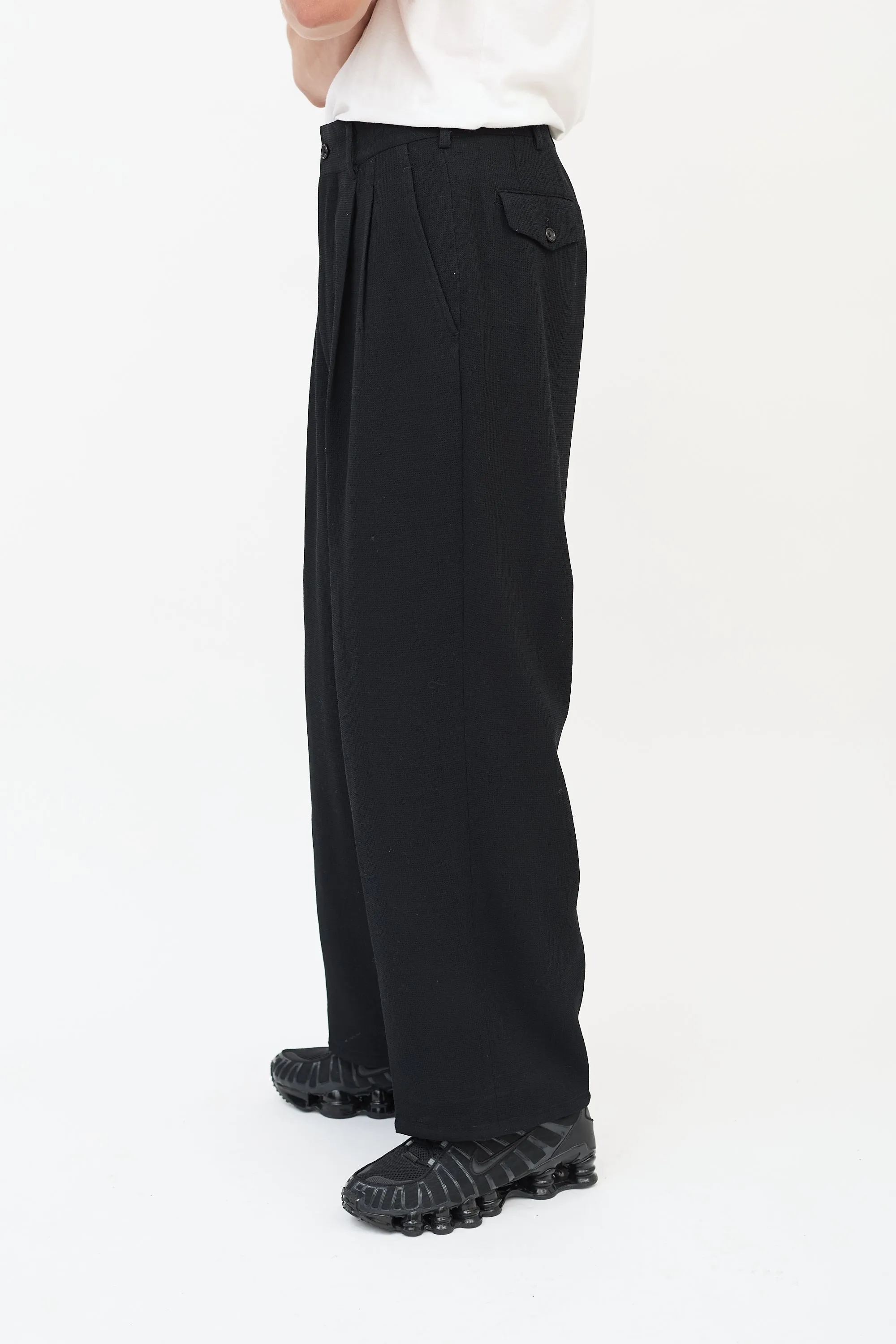 FW 1997 Black Wool & Nylon Pleated Wide Leg Trouser