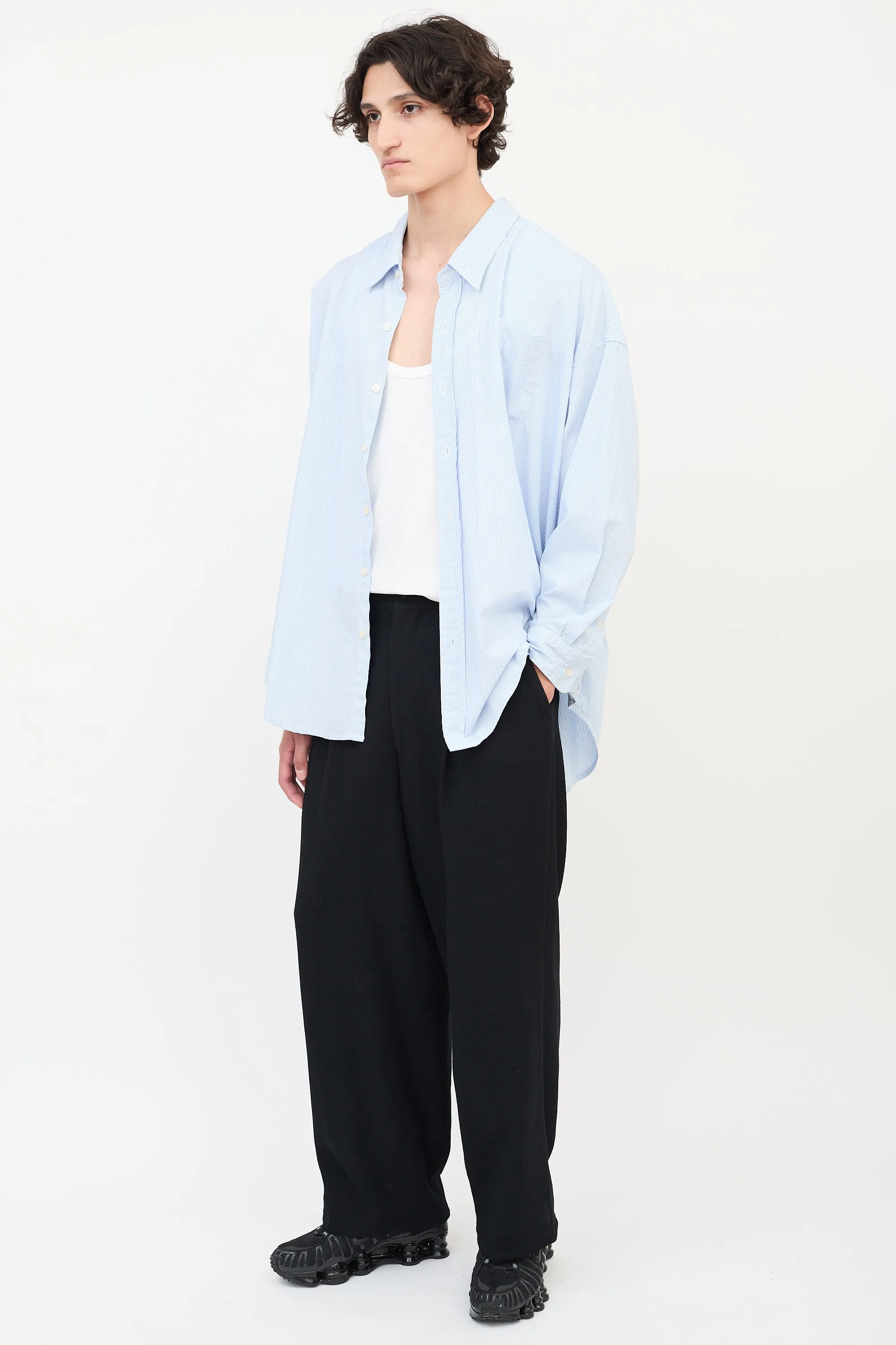 FW 1997 Black Wool & Nylon Pleated Wide Leg Trouser