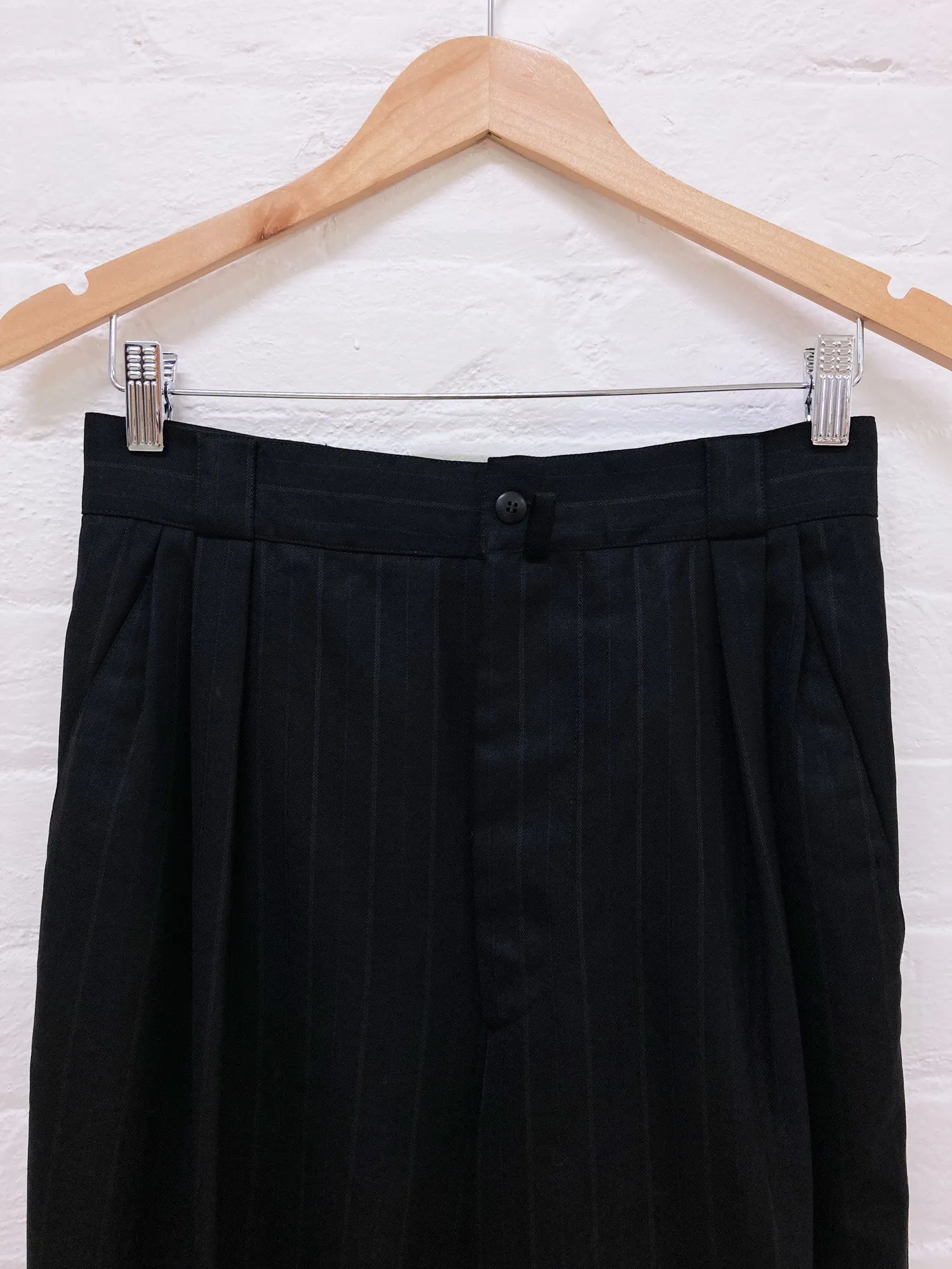 Gianni Versace black dark navy striped wool pleated trousers