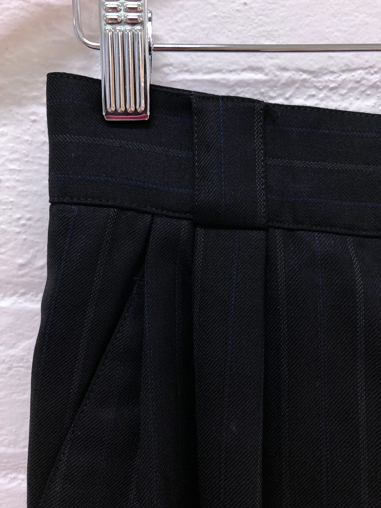 Gianni Versace black dark navy striped wool pleated trousers