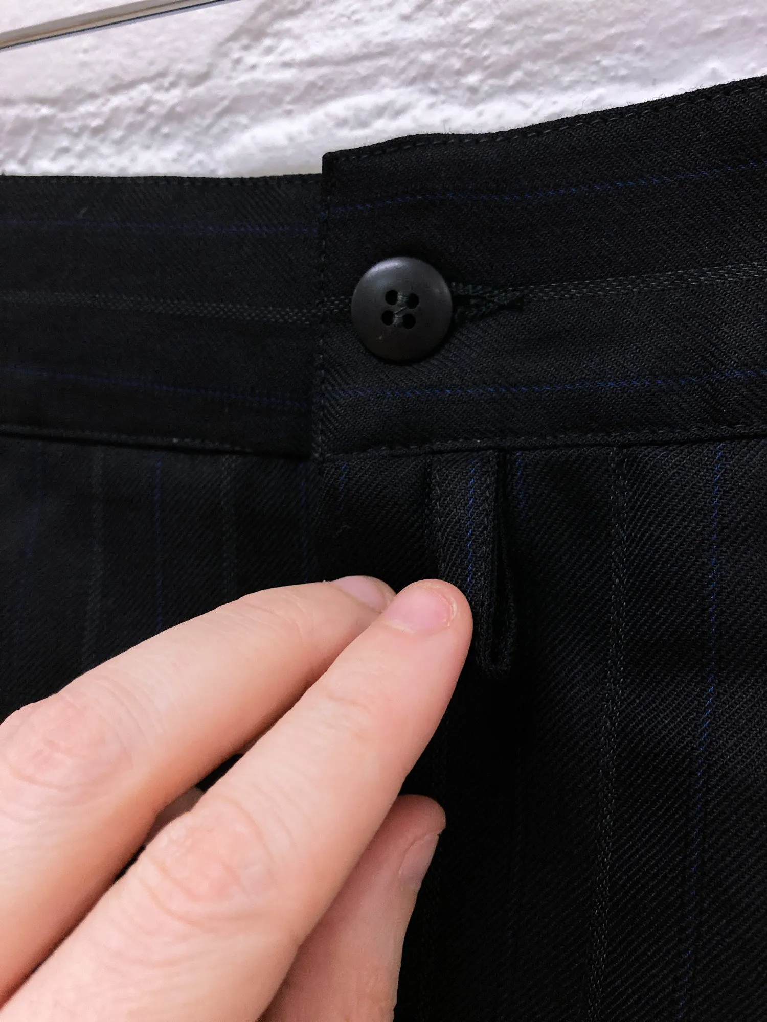 Gianni Versace black dark navy striped wool pleated trousers