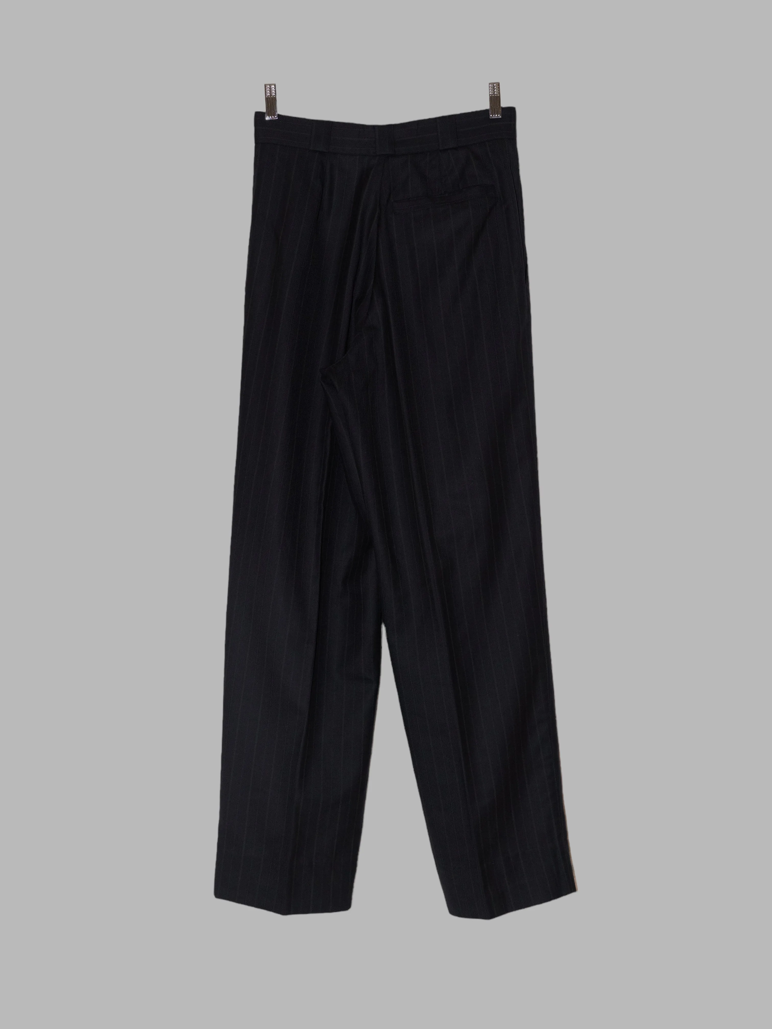 Gianni Versace black dark navy striped wool pleated trousers