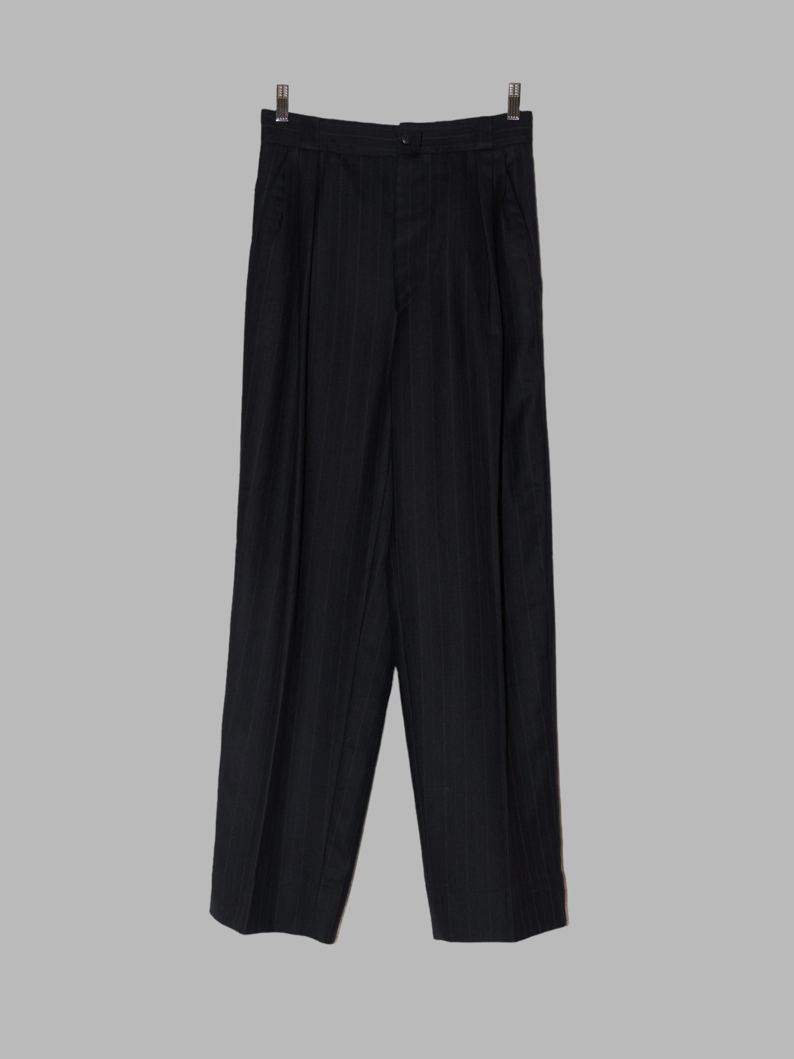 Gianni Versace black dark navy striped wool pleated trousers